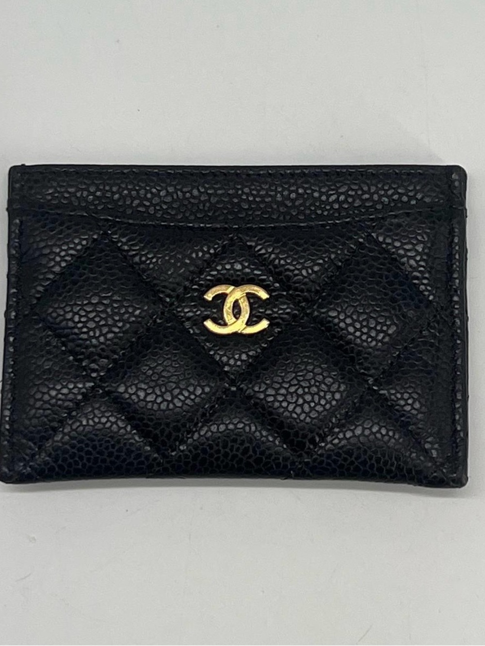 Chanel Quilted Caviar Leather Card Holder in Black with Gold CC